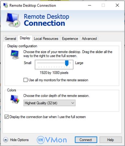 Setting display remote desktop