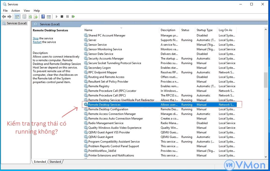 Kiểm tra remote desktop services