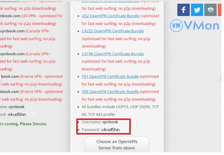 Bảng cấu hình VPN Server kèm username& password