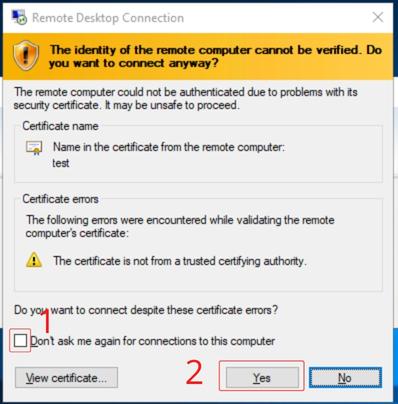 Confirm remote desktop Confirm remote desktop