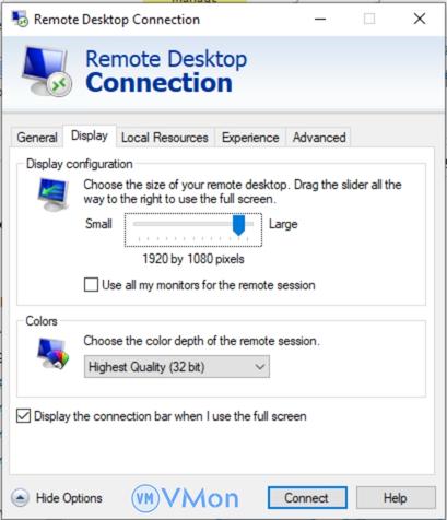 Setting display remote desktop Setting display remote desktop