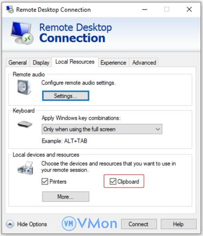Bật Clipboard trên remote desktop Bật Clipboard trên remote desktop