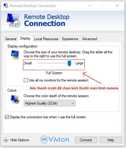 8 cách khắc phục khi Remote Desktop Connection bị lỗi 6 Chỉnh kích thước màn hình remote desktop