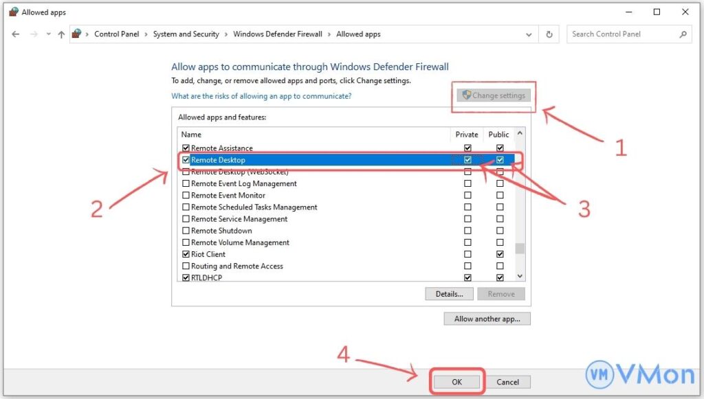 8 cách khắc phục khi Remote Desktop Connection bị lỗi 4 Firewall Allowed Apps