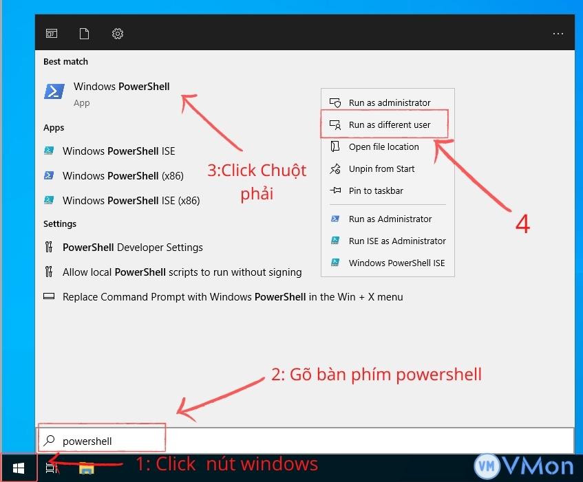 Mở powershell quyền Administrator Mở powershell quyền Administrator