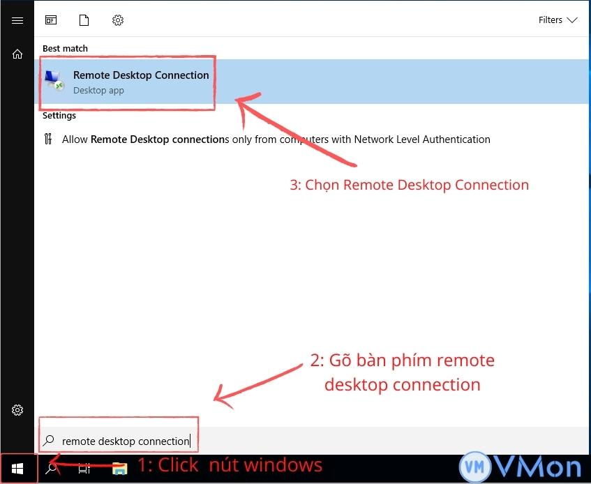 Mở remote desktop connection Mo remote desktop connection