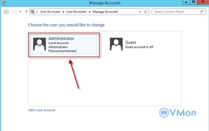 Hướng dẫn đổi mật khẩu VPS Windows 11 Chọn administrator