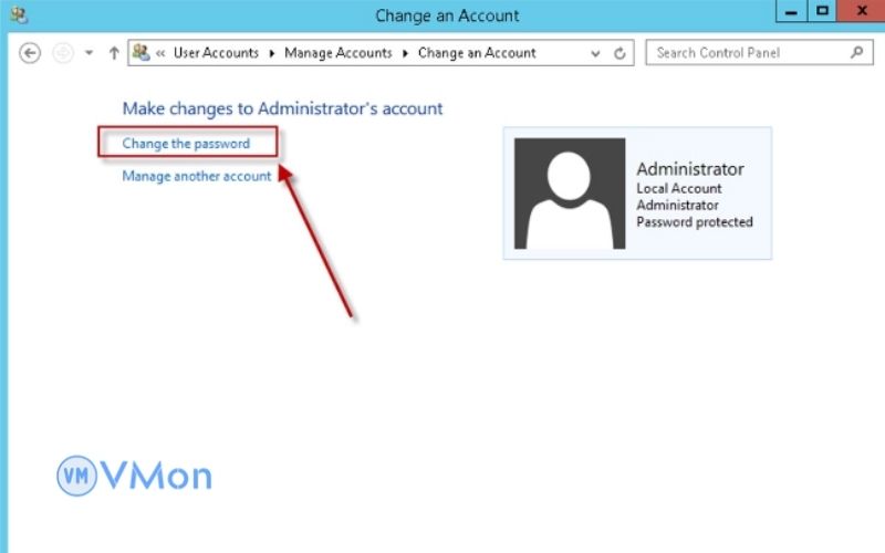 Hướng dẫn đổi mật khẩu VPS Windows 12 Chọn change the password