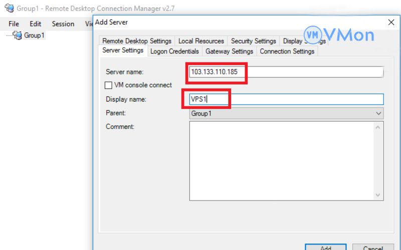 Cách Quản lý nhiều VPS với Remote Desktop Connection Manager 12 Điền IP tùy ý